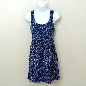Silence + Noise Size Small Blue Animal Print Racer Back Made In USA Mini Dress